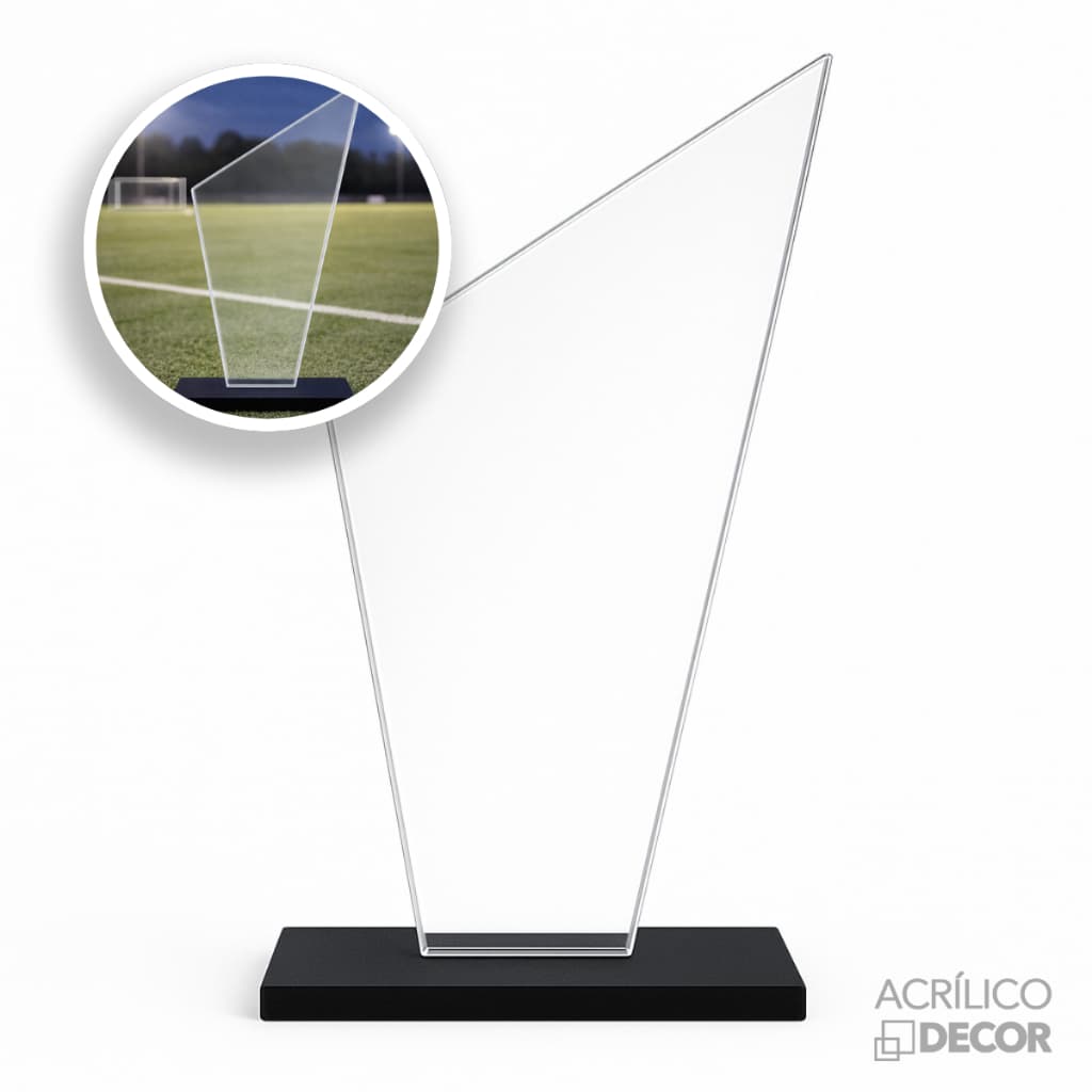 Kit 10 Troféu Triangular Cristal 2mm 10x18cm C/base Preta